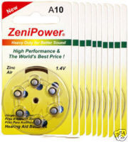 (image for) ZENIPOWER HEARING AID BATTERY A10 SIZE 10 10 PACK 60 TOTAL