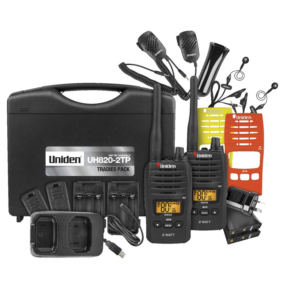 (image for) UNIDEN UH820S-2TP 2W UHF TWIN TRADIES TRADIE HANDHELD RADIO PACK